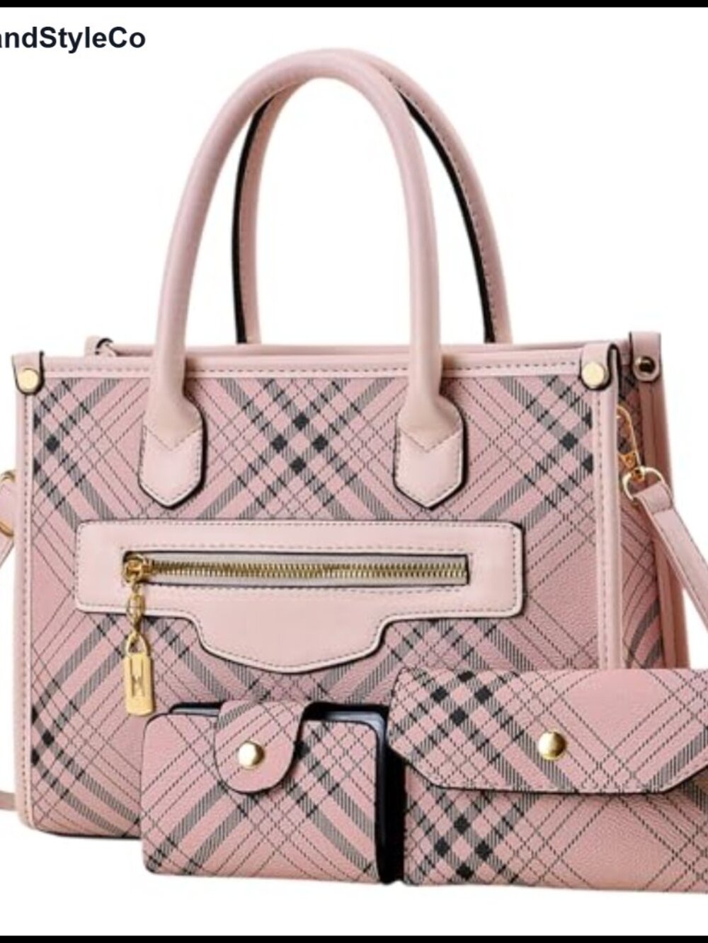 PU Leather Satchel Handbag Wallet Cardholder 3-Piece Set Top Handle Purse